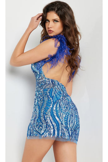 Jovani Royal Blue Short Beaded Party Dress 09878 - Apparel & Accessories > Clothing > Dresses