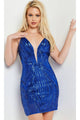 Jovani Royal Blue Short Sequin Party Dress 36783 - Royal / 00 - Apparel & Accessories > Clothing > Dresses