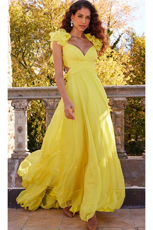 Jovani Ruffled-Bodice Long Tiered Prom Dress 23322 - Yellow / Apparel & Accessories > Clothing > Dresses