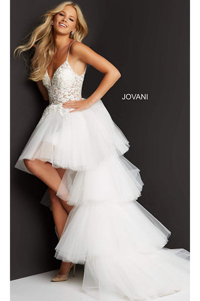 Jovani Ruffled High-Low Prom Dress 07263 - Off-White / Prom