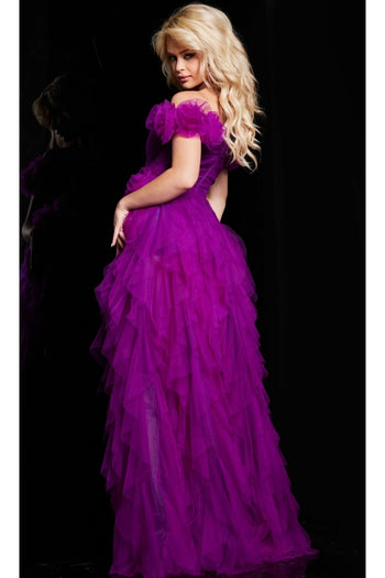 Jovani Ruffled Off-Shoulder Long Prom Dress 26312 - Apparel & Accessories > Clothing > Dresses