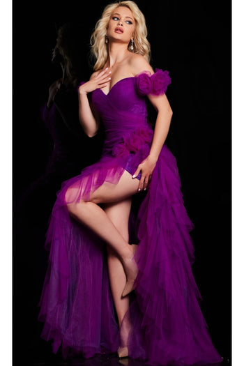 Jovani Ruffled Off-Shoulder Long Prom Dress 26312 - Purple / Apparel & Accessories > Clothing > Dresses