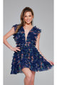 Jovani Ruffled Short Print Homecoming Dress 50069 - Navy/Print / 00 - Apparel & Accessories > Clothing > Dresses