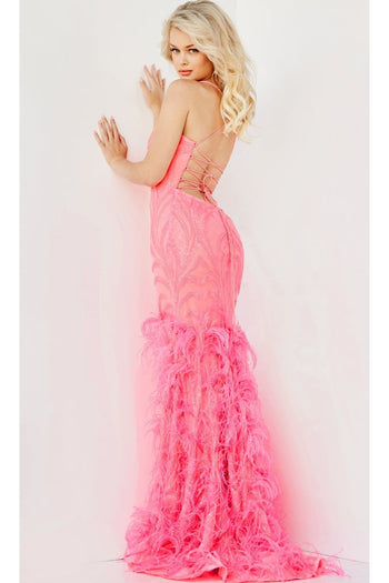 Jovani Sequin-Print Long Feather Prom Dress 07425 - Prom