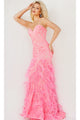 Jovani Sequin-Print Long Feather Prom Dress 07425 - Hot Pink / Prom