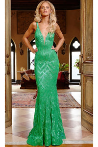 Jovani Sequin-Print Long Prom Dress 23027 - Green / Prom