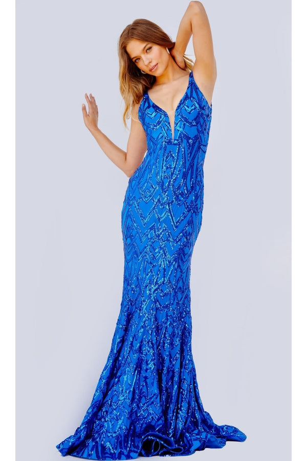 Jovani Sequin-Print Long Prom Dress 23027 - Royal / Prom