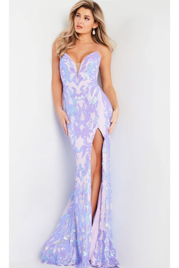 Jovani Sequin-Print Sexy Long Prom Dress 08235 - Lilac / Apparel & Accessories > Clothing > Dresses