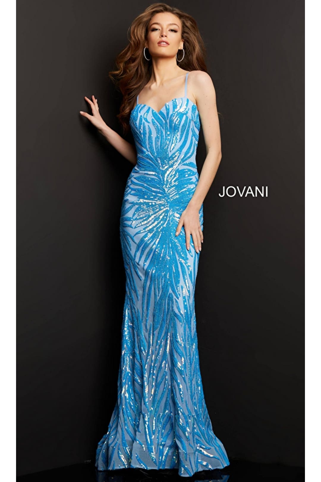 Jovani Sequin-Stripe Long Prom Dress 08481 - Iridescent Blue / Apparel & Accessories > Clothing > Dresses