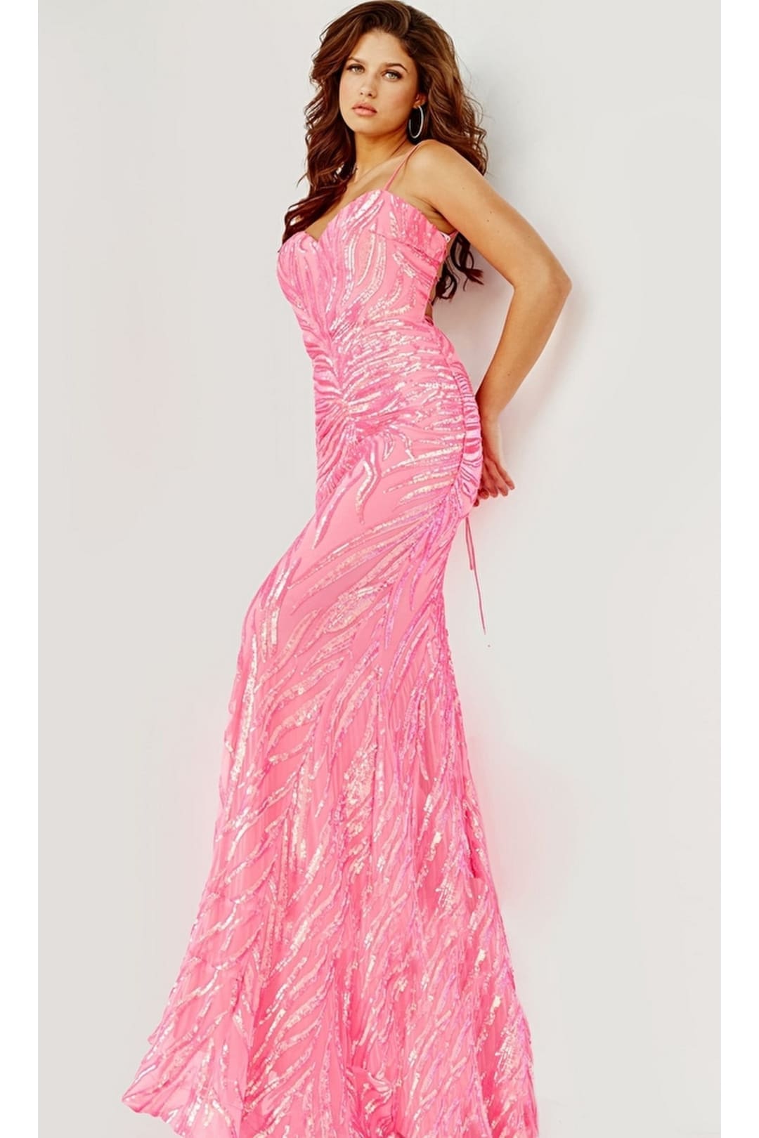 Jovani Sequin-Stripe Long Prom Dress 08481 - Neon Pink / Apparel & Accessories > Clothing > Dresses