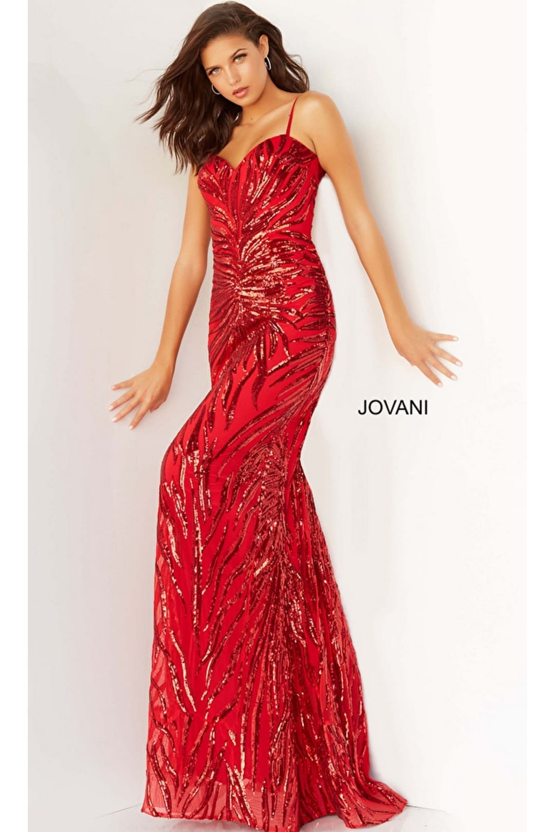 Jovani Sequin-Stripe Long Prom Dress 08481 - Red / Apparel & Accessories > Clothing > Dresses