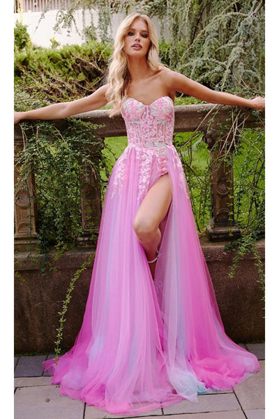 Jovani Sheer-Corset Prom Dress with Floral Embroidery - Apparel & Accessories > Clothing > Dresses