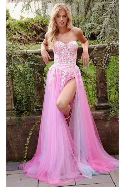 Jovani Sheer-Corset Prom Dress with Floral Embroidery - Apparel & Accessories > Clothing > Dresses