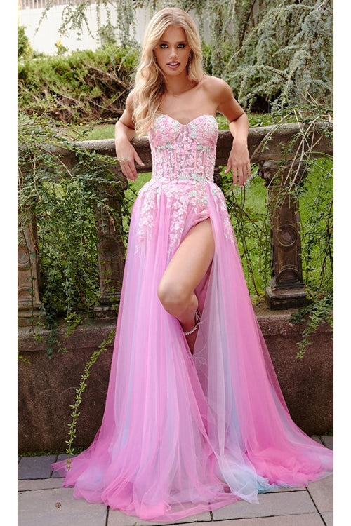 Jovani Sheer-Corset Prom Dress with Floral Embroidery - Apparel & Accessories > Clothing > Dresses