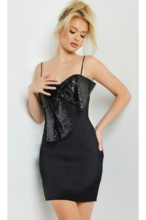 Jovani Short Black Party Dress with Bow 25744 - Apparel & Accessories > Clothing > Dresses