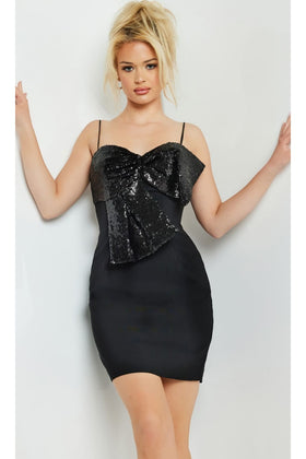 Jovani Short Black Party Dress with Bow 25744