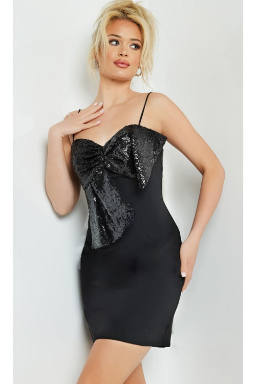 Jovani Short Black Party Dress with Bow 25744 - Apparel & Accessories > Clothing > Dresses