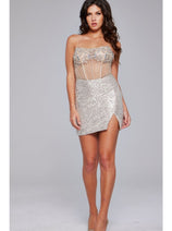 Jovani Short Champagne Sequin Hoco Dress 41090