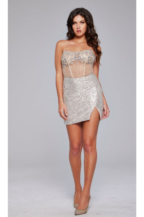 Jovani Short Champagne Sequin Hoco Dress 41090 - Apparel & Accessories > Clothing > Dresses