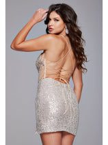 Jovani Short Champagne Sequin Hoco Dress 41090