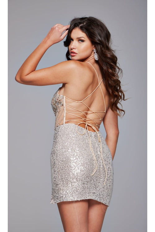 Jovani Short Champagne Sequin Hoco Dress 41090 - Apparel & Accessories > Clothing > Dresses