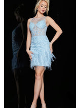 Jovani Short Party Dress with Feathers 22334