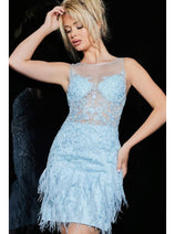 Jovani Short Party Dress with Feathers 22334