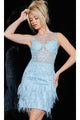 Jovani Short Party Dress with Feathers 22334 - Light Blue / 00 - Apparel & Accessories > Clothing > Dresses
