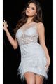 Jovani Short Party Dress with Feathers 22334 - Off White / 00 - Apparel & Accessories > Clothing > Dresses
