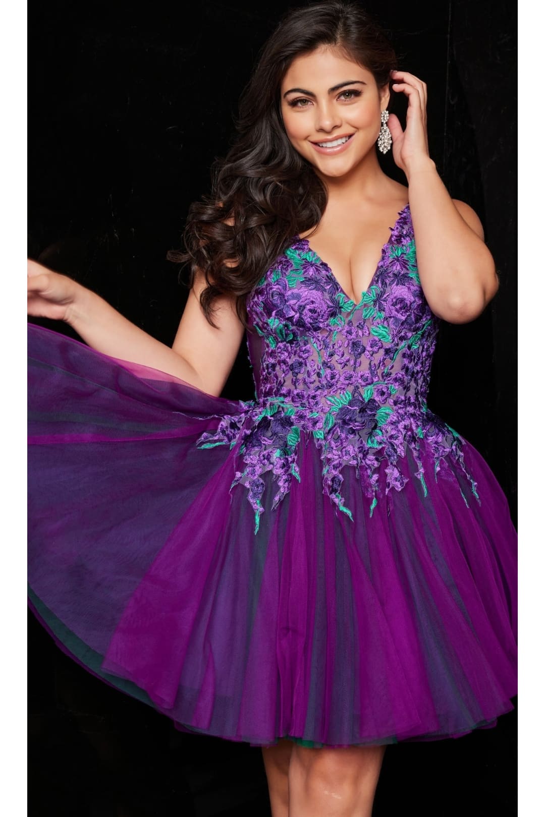 Jovani Short Purple Babydoll Party Dress 26096 - Purple/Green / 00 - Apparel & Accessories > Clothing > Dresses