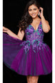 Jovani Short Purple Babydoll Party Dress 26096 - Purple/Green / 00 - Apparel & Accessories > Clothing > Dresses
