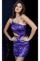 Jovani-Jovani Short Sequin One-Shoulder Party Dress