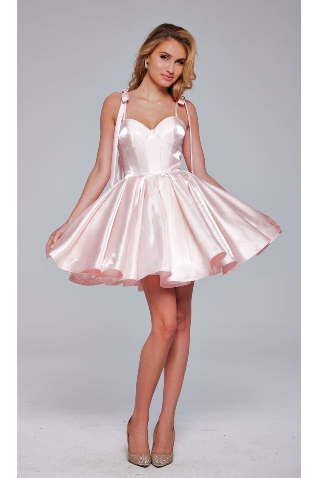 Jovani Shoulder-Tie Short Pleated Hoco Dress 42342 - Apparel & Accessories > Clothing > Dresses