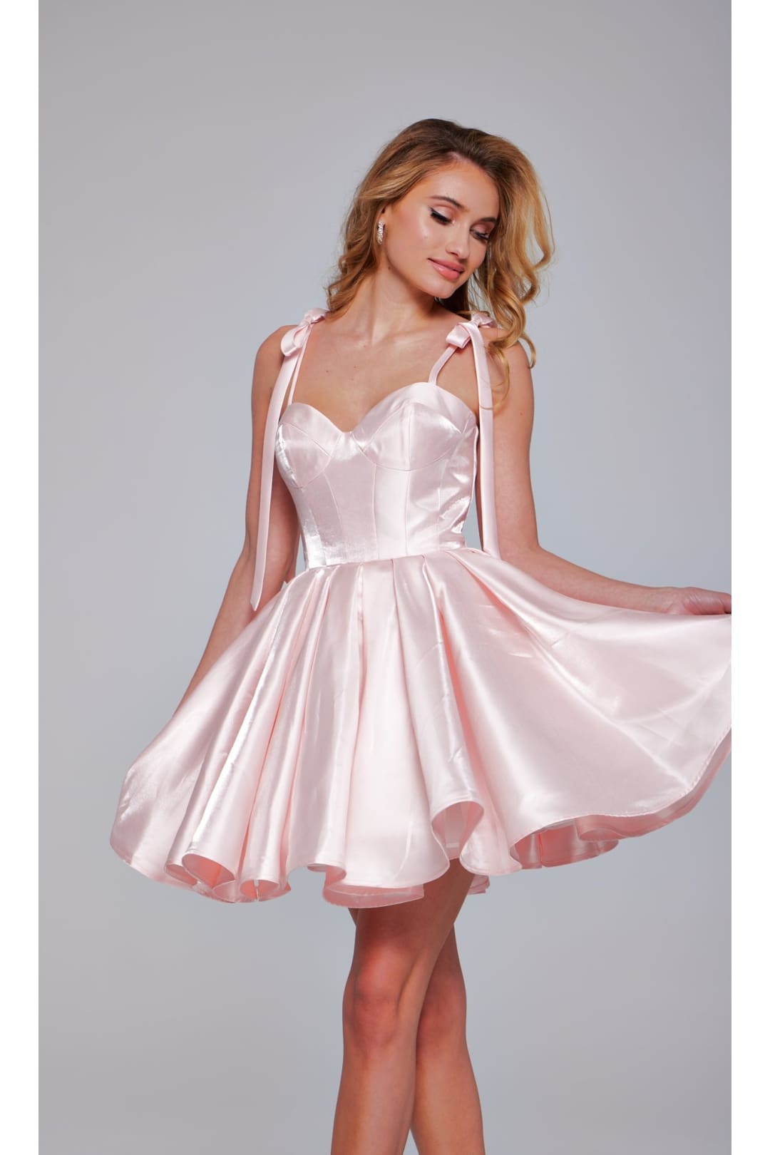 Jovani Shoulder-Tie Short Pleated Hoco Dress 42342 - Blush / 00 - Apparel & Accessories > Clothing > Dresses