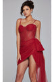 Jovani Side-Drape Short Beaded Cocktail Dress 42368 - Red / 00 - Apparel & Accessories > Clothing > Dresses