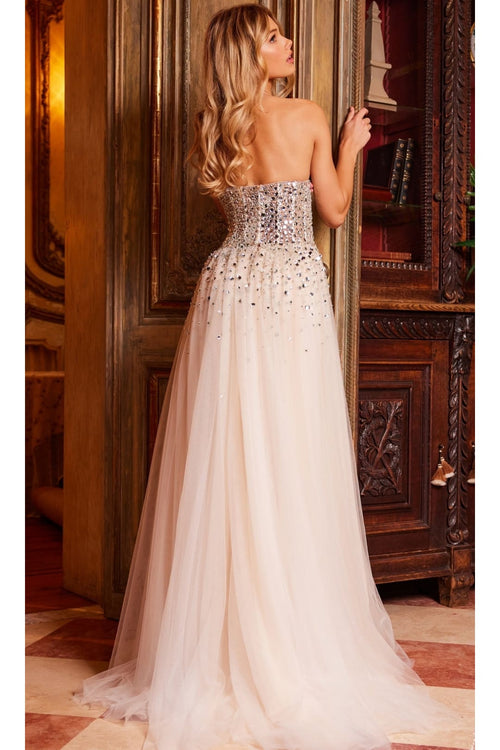 Jovani Strapless Beaded Nude Prom Ball Gown 23712 - Prom