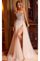 Jovani Strapless Beaded Nude Prom Ball Gown 23712 - Nude/Silver / Prom