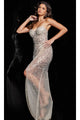 Jovani Strapless Long Beaded Pageant Dress 26344 - Nude/Silver / Prom