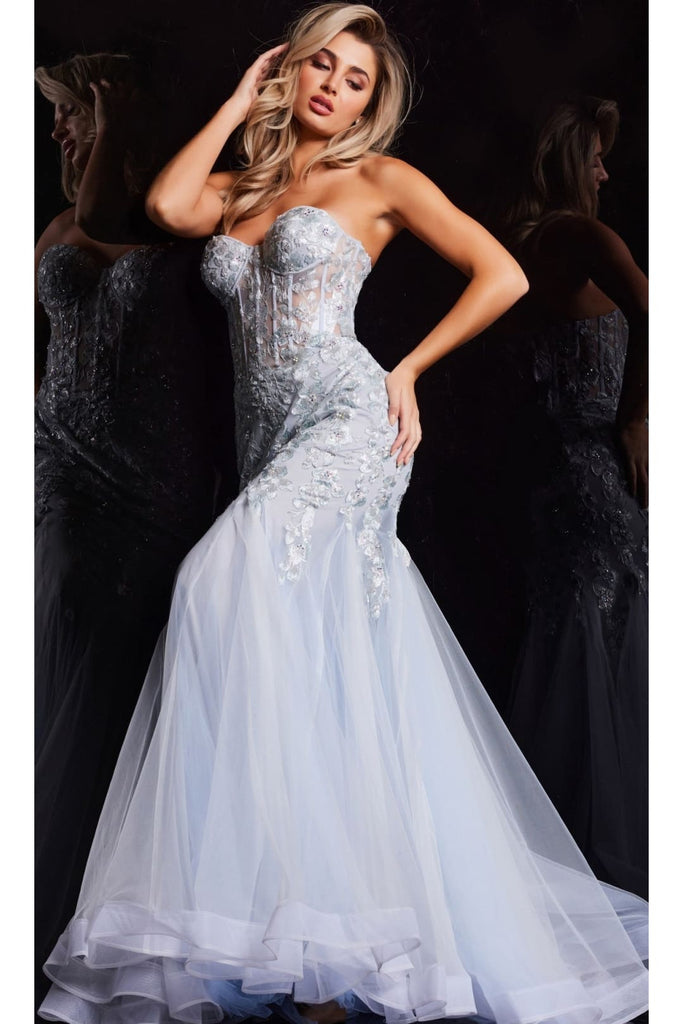 Jovani Strapless Long Light Blue Prom Dress 22924 - Light Blue / Prom