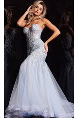 Jovani Strapless Long Light Blue Prom Dress 22924 - Light Blue / Prom