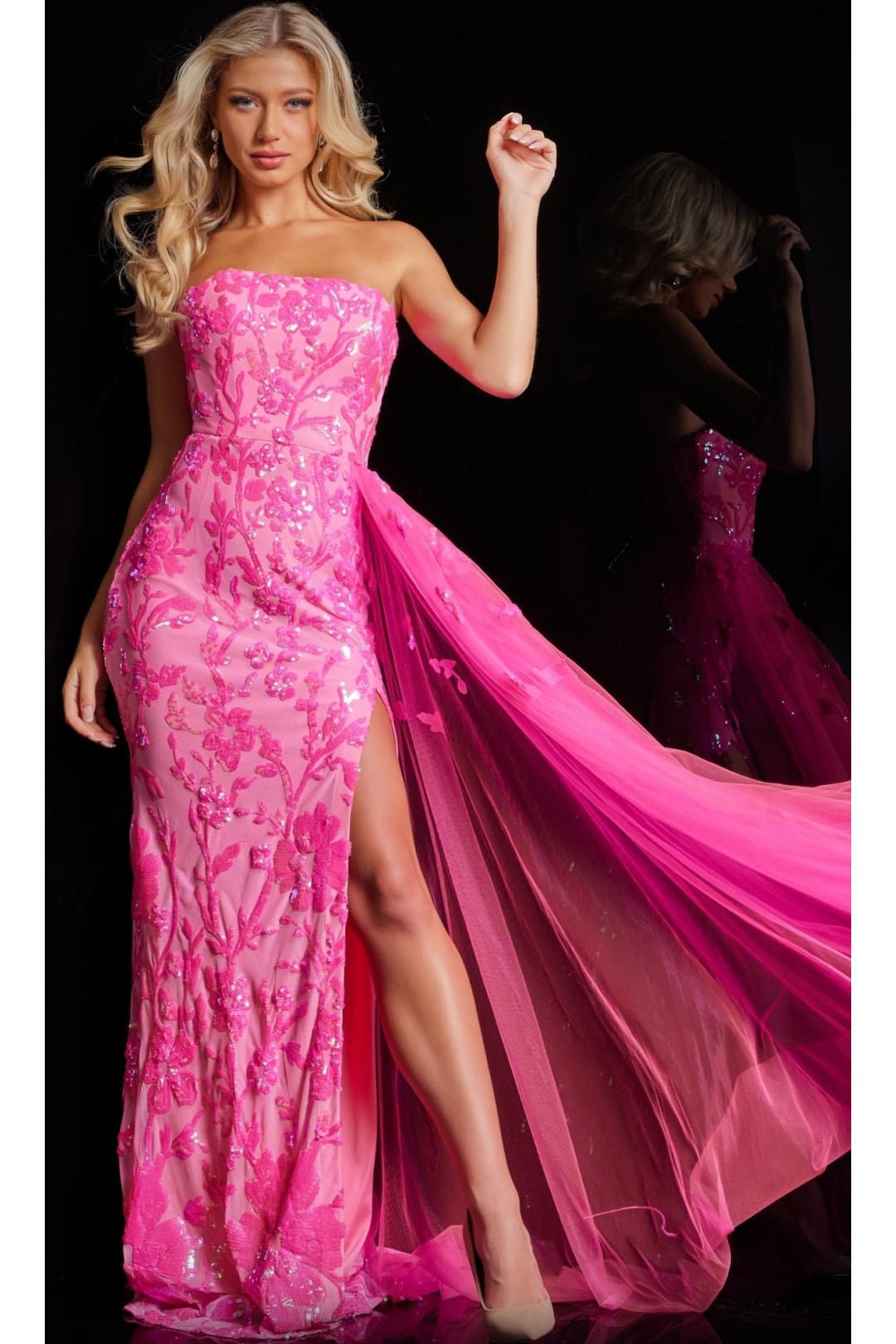 Jovani Strapless Long Neon Sequin Prom Dress 26134 - Neon Pink / Apparel & Accessories > Clothing > Dresses