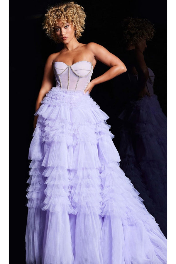 Jovani Strapless Long Ruffled Prom Ball Gown 38539 - Lavender / Prom