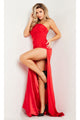 Jovani Strapless Long Satin Formal Dress 26166 - Red / Prom
