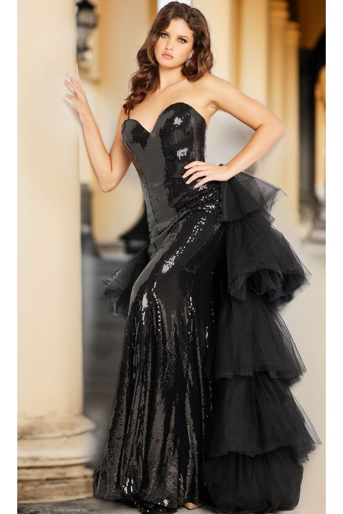 Jovani Strapless Long Sequin Prom Dress 24554 - Black / Prom