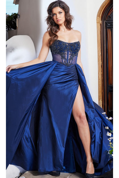 Jovani Strapless Long Taffeta Prom Dress 26114 - Navy / Prom