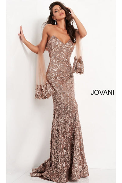 Jovani Strapless Sequin Long Prom Dress 05054 - Copper / 00 - Apparel & Accessories > Clothing > Dresses