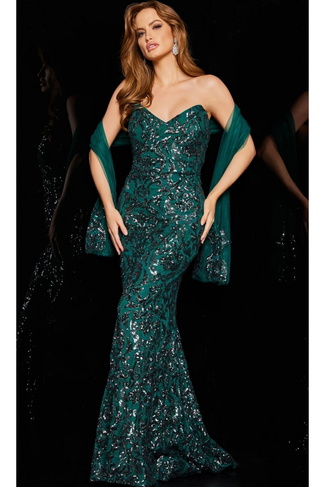 Jovani Strapless Sequin Long Prom Dress 05054 - Hunter / 00 - Apparel & Accessories > Clothing > Dresses