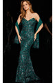Jovani Strapless Sequin Long Prom Dress 05054 - Hunter / 00 - Apparel & Accessories > Clothing > Dresses