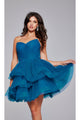 Jovani Strapless Short Babydoll Hoco Dress 41054 - Peacock / 00 - Apparel & Accessories > Clothing > Dresses