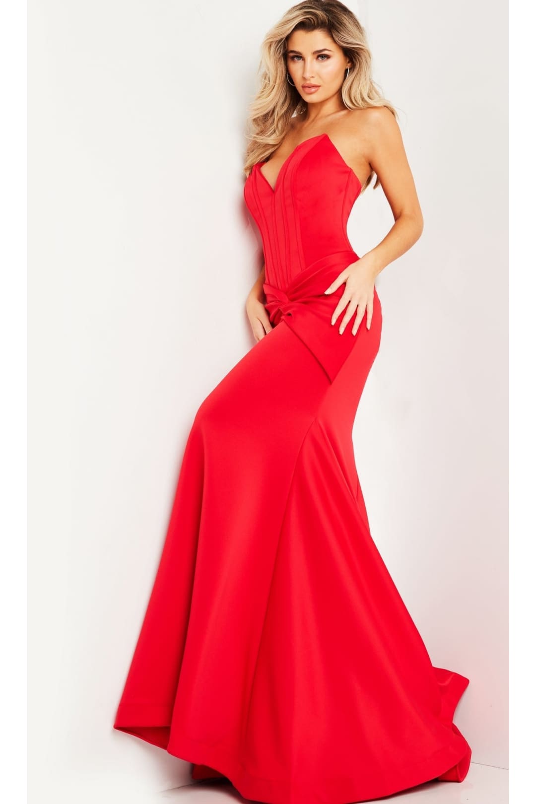 Jovani Strapless Twist-Front Long Prom Dress 23556 - Red / Prom